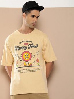 Difference of Opinion - Beige Graphic Oversized T-Shirt