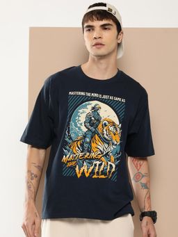 Difference of Opinion - Navy Blue Graphic Oversized T-Shirt