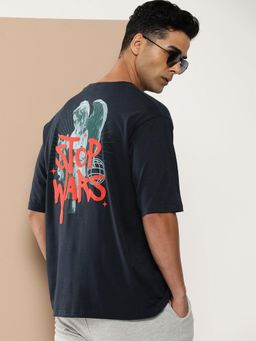Difference of Opinion - Navy Blue Graphic Oversized T-Shirt
