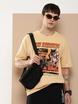 Difference of Opinion - Beige Graphic Oversized T-Shirt