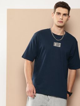 Difference of Opinion - Navy Blue Graphic Oversized T-Shirt
