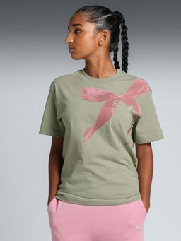 Puma - Bowtique Girls Green Relaxed Fit Graphic T-Shirt