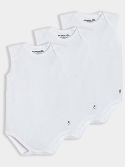 Mi Arcus - Solid White Cotton Knitted Sleeveless Bodysuit (Pack of 3)
