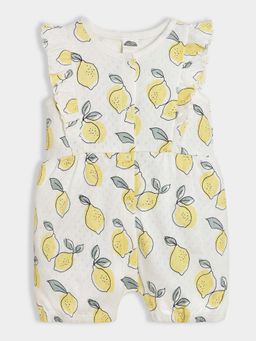 Mi Arcus - Lemon Print Round Neck Sleeveless Cotton Romper For Girls Off White