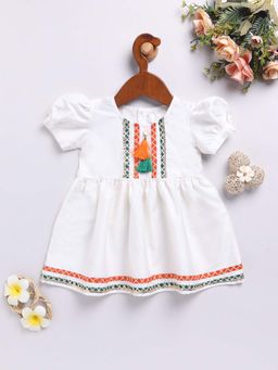 Vastramay - Girls Viscose Puffed Sleeves Flared Frock