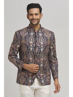 Aham-Vayam - Men'S Cotton Silk Embroidered Multicolour Bandhgala