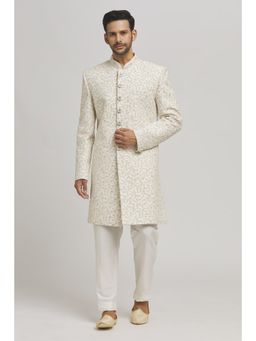 Aham-Vayam - Ivory Embroidered Sherawni with Pant