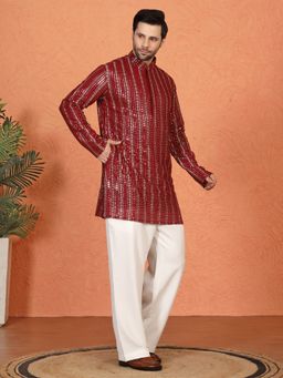 Aham-Vayam - Mihir Embroidered Loose Fit Back Elastic Kurta with Parallel Pant