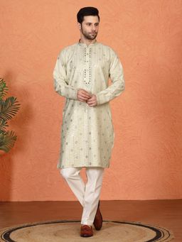 Aham-Vayam - Krish Mirror Embroidered Back Elastic Kurta with Pant