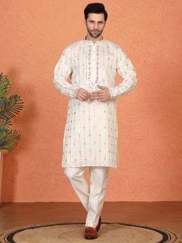 Aham-Vayam - Mayuresh Mirror Embroidered Back Elastic Kurta with Pant