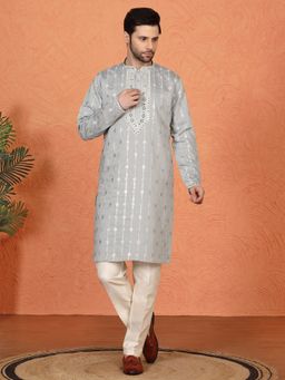 Aham-Vayam - Mayuresh Mirror Embroidered Back Elastic Kurta with Pant