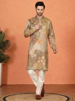 Aham-Vayam - Phool Utsav Printed Embroidered Back Elastic Kurta with Pant