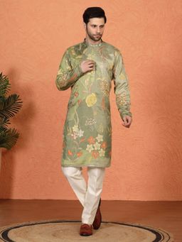 Aham-Vayam - Phool Utsav Printed Embroidered Back Elastic Kurta with Pant