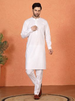 Aham-Vayam - Royal White Matching Back Elastic Kurta with Pant