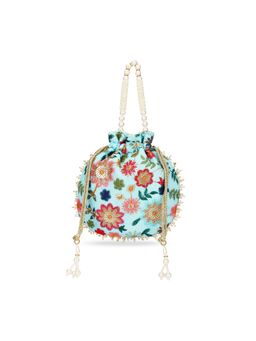 Lavie - Jiya Floral Embriodered - Womens Potli (Blue) (Small)