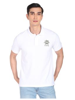 U.S. POLO ASSN. - Men White Embroidered Logo Solid Cotton Polo T-Shirt