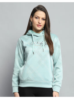 Monte Carlo - Womens Blue Printed Green Hooded Neck Full Sleeve Sweatshirt