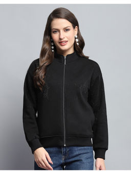 Monte Carlo - Womens Black Self Design Mock Neck Full Sleeve Bomber Jacket