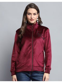 Monte Carlo - Womens Wine Graphic High Neck Full Sleeve Jacket