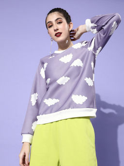 AAREIN - Women Purple Printed Pullover Sweatshirt