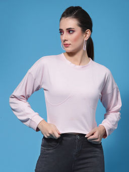 AAREIN - Women Pink Drop Shoulder Cotton Sweatshirt