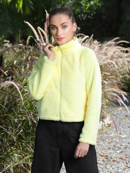AAREIN - Women Yellow Solid Fur Jacket