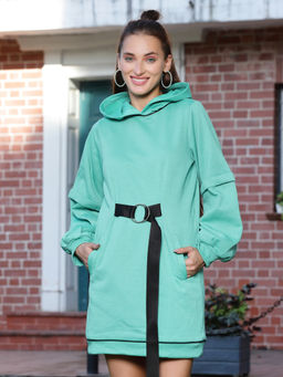 AAREIN - Women Green Solid Jumper Winter Dress