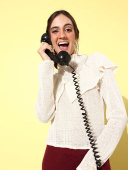 AAREIN - Women Cream Self Design Top