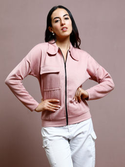 AAREIN - Women Pink Collar Neck Front-Open Jacket