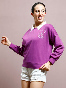 AAREIN - Women Purple Pullover Sweatshirt