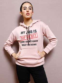 AAREIN - Women Pink Hooded Typography Hoodie