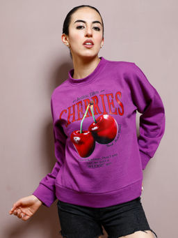AAREIN - Women Purple Graphic Printed Sweatshirt