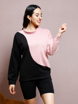 AAREIN - Women Pink Colorblock Sweatshirt