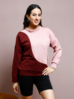 AAREIN - Women Maroon Colorblock Sweatshirt