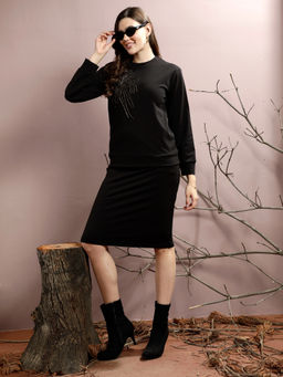 AAREIN - Women Black Embellished Sweatshirt