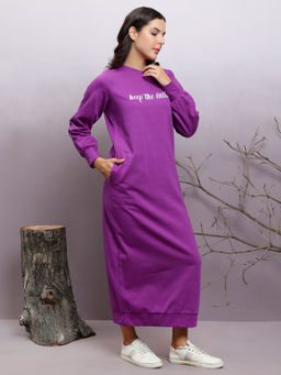 AAREIN - Purple Typography Cotton T-Shirt Midi Dress
