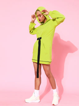 AAREIN - Women Lime Green Hooded Belted Dress