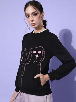 AAREIN - Women Black Printed Quirky Outerwear Sweatshirt