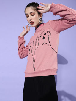 AAREIN - Women Pink Printed Quirky Outerwear Sweatshirt