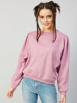 AAREIN - Women Pink Fleece Solid Sweatshirt