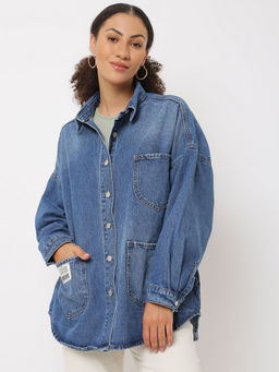 Missguided - Blue Co Ord Triple Pocket Detail Denim Shirt