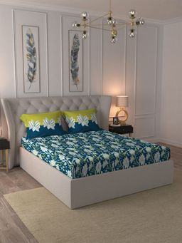 MYTRIDENT - My Trident Cotton 144 TC, Bedsheet With 2 Pillow Cover-Bluebell (Queen)