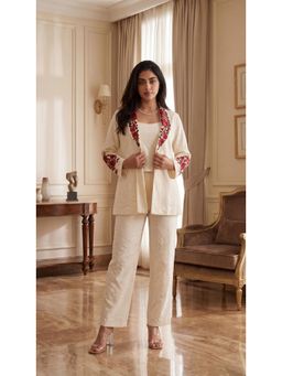 WOOMN - White Schiffli Floral Embroidered Co-Ord Set