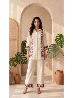 WOOMN - White Schiffli Floral Embroidered Co-Ord Set