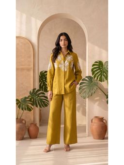WOOMN - Mustard Cotton Slub Floral Co-Ord Set