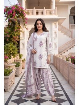 WOOMN - Purple Cotton Straight Kurta with Pant and Dupatta