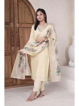 NIKATT - Cream Floral Embroidered Kurta with Pant and Dupatta
