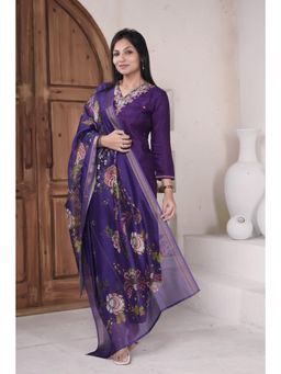 NIKATT - Royal Purple Embroidered Kurta with Pant and Dupatta