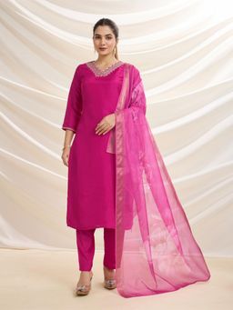 NIKATT - Pink Embroidered Kurta with Pant and Dupatta