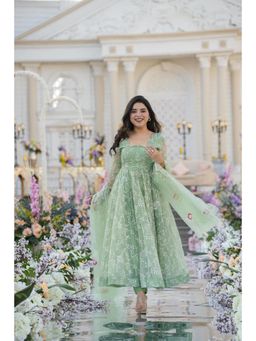 NIKATT - Mint Green Embroidered Anarkali Kurta with Pant and Dupatta